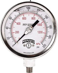 Winters - 4" Dial, 1/4 Thread, 0-200 Scale Range, Pressure Gauge - Bottom Connection Mount, Accurate to 1% Full-Scale of Scale - Industrial Tool & Supply