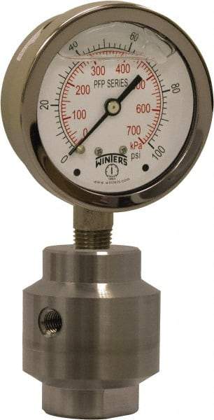 Winters - 2-1/2" Dial, 1/4 Thread, 0-100 Scale Range, Pressure Gauge - Bottom Connection Mount, Accurate to 1.5% of Scale - Industrial Tool & Supply