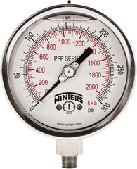 Winters - 4" Dial, 1/4 Thread, 0-300 Scale Range, Pressure Gauge - Bottom Connection Mount, Accurate to 1% Full-Scale of Scale - Industrial Tool & Supply