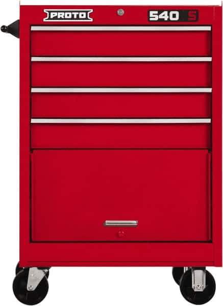 Proto - 4 Drawer Steel Tool Roller Cabinet - 27" Wide x 42" High x 18" Deep, Ball Bearing Drawer Slides, Red - Industrial Tool & Supply