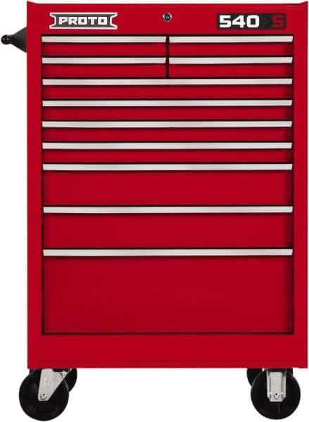 Proto - 11 Drawer Steel Tool Roller Cabinet - 27" Wide x 42" High x 18" Deep, Ball Bearing Drawer Slides, Red - Industrial Tool & Supply