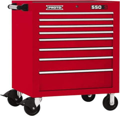 Proto - 8 Drawer Steel Tool Roller Cabinet - 34" Wide x 41" High x 25-1/4" Deep, Ball Bearing Drawer Slides, Red - Industrial Tool & Supply