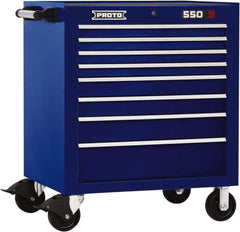 Proto - 8 Drawer Steel Tool Roller Cabinet - 34" Wide x 41" High x 25-1/4" Deep, Ball Bearing Drawer Slides, Blue - Industrial Tool & Supply