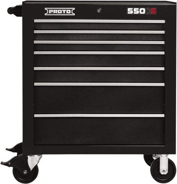 Proto - 7 Drawer Steel Tool Roller Cabinet - 34" Wide x 41" High x 25-1/4" Deep, Ball Bearing Drawer Slides, Black - Industrial Tool & Supply
