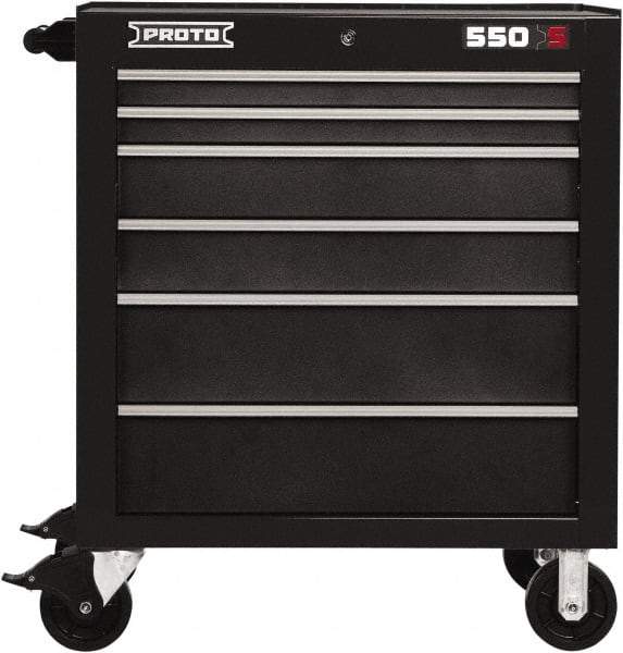 Proto - 6 Drawer Steel Tool Roller Cabinet - 34" Wide x 41" High x 25-1/4" Deep, Ball Bearing Drawer Slides, Black - Industrial Tool & Supply