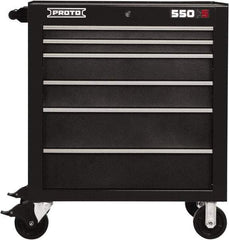 Proto - 6 Drawer Steel Tool Roller Cabinet - 34" Wide x 41" High x 25-1/4" Deep, Ball Bearing Drawer Slides, Black - Industrial Tool & Supply