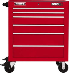 Proto - 6 Drawer Steel Tool Roller Cabinet - 34" Wide x 41" High x 25-1/4" Deep, Ball Bearing Drawer Slides, Red - Industrial Tool & Supply
