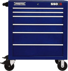 Proto - 6 Drawer Steel Tool Roller Cabinet - 34" Wide x 41" High x 25-1/4" Deep, Ball Bearing Drawer Slides, Blue - Industrial Tool & Supply