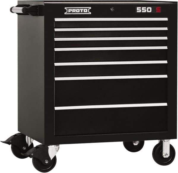 Proto - 7 Drawer Steel Tool Roller Cabinet - 34" Wide x 41" High x 25-1/4" Deep, Ball Bearing Drawer Slides, Black - Industrial Tool & Supply