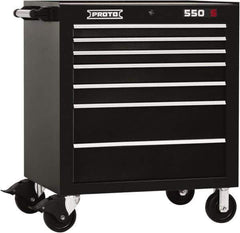 Proto - 7 Drawer Steel Tool Roller Cabinet - 34" Wide x 41" High x 25-1/4" Deep, Ball Bearing Drawer Slides, Black - Industrial Tool & Supply