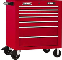 Proto - 7 Drawer Steel Tool Roller Cabinet - 34" Wide x 41" High x 25-1/4" Deep, Ball Bearing Drawer Slides, Red - Industrial Tool & Supply