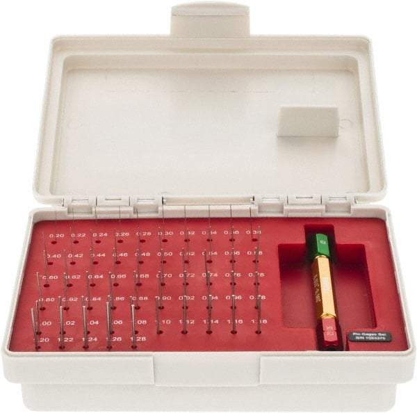 SPI - 55 Piece, 0.2-1.28mm Diameter Plug and Pin Gage Set - Minus 0.005mm Tolerance, Class ZZ - Industrial Tool & Supply