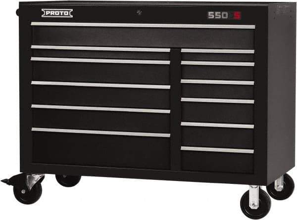 Proto - 23,419 Lb Capacity, 12 Drawer Mobile Workstation - 50" Wide x 25-1/4" Deep x 41" High, Steel, Dual Black - Industrial Tool & Supply