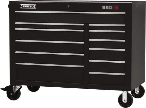 Proto - 23,419 Lb Capacity, 12 Drawer Mobile Workstation - 50" Wide x 25-1/4" Deep x 41" High, Steel, Black - Industrial Tool & Supply
