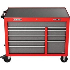 Proto - 23,419 Lb Capacity, 10 Drawer Mobile Power Workstation - 50" Wide x 25-1/4" Deep x 41" High, Steel, Safety Red & Gray - Industrial Tool & Supply