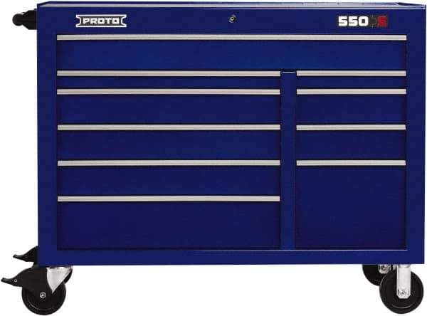 Proto - 23,105 Lb Capacity, 10 Drawer Mobile Power Workstation - 50" Wide x 25-1/4" Deep x 41" High, Steel, Blue - Industrial Tool & Supply
