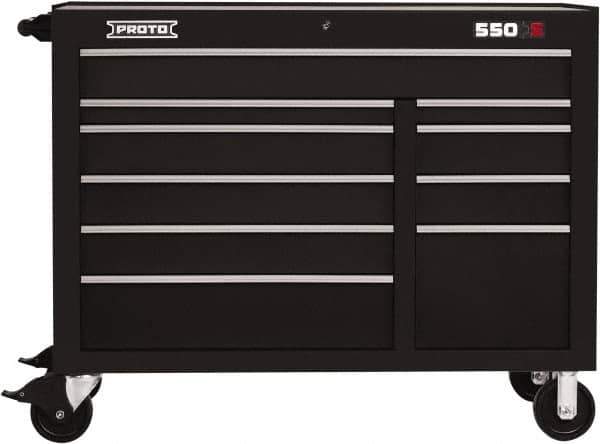 Proto - 23,779 Lb Capacity, 10 Drawer Mobile Workstation - 50" Wide x 25-1/4" Deep x 41" High, Steel, Black - Industrial Tool & Supply