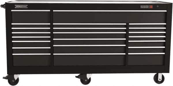 Proto - 48,115 Lb Capacity, 22 Drawer Mobile Power Workstation - 88-1/4" Wide x 27" Deep x 46-3/8" High, Steel, Dual Black - Industrial Tool & Supply