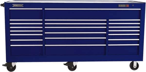 Proto - 48,115 Lb Capacity, 22 Drawer Mobile Workstation - 88-1/4" Wide x 27" Deep x 46-3/8" High, Steel, Blue - Industrial Tool & Supply