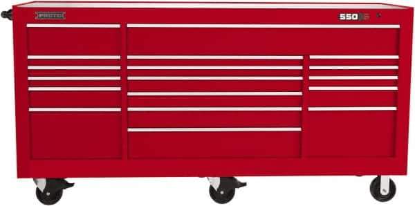 Proto - 48,654 Lb Capacity, 20 Drawer Mobile Workstation - 88-1/4" Wide x 27" Deep x 46-3/8" High, Steel, Red - Industrial Tool & Supply