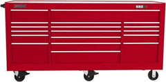 Proto - 48,654 Lb Capacity, 20 Drawer Mobile Workstation - 88-1/4" Wide x 27" Deep x 46-3/8" High, Steel, Red - Industrial Tool & Supply
