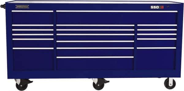 Proto - 48,654 Lb Capacity, 20 Drawer Mobile Workstation - 88-1/4" Wide x 27" Deep x 46-3/8" High, Steel, Blue - Industrial Tool & Supply
