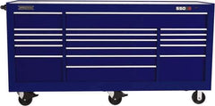 Proto - 48,654 Lb Capacity, 20 Drawer Mobile Workstation - 88-1/4" Wide x 27" Deep x 46-3/8" High, Steel, Blue - Industrial Tool & Supply