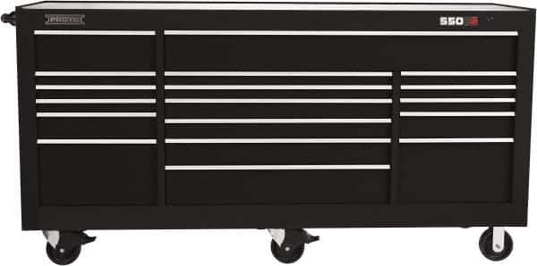 Proto - 48,654 Lb Capacity, 20 Drawer Mobile Workstation - 88-1/4" Wide x 27" Deep x 46-3/8" High, Steel, Black - Industrial Tool & Supply