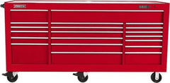 Proto - 48,654 Lb Capacity, 18 Drawer Mobile Workstation - 88-1/4" Wide x 27" Deep x 46-3/8" High, Steel, Red - Industrial Tool & Supply