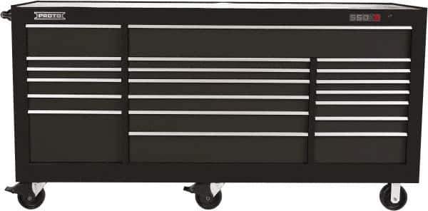 Proto - 48,654 Lb Capacity, 18 Drawer Mobile Workstation - 88-1/4" Wide x 27" Deep x 46-3/8" High, Steel, Dual Black - Industrial Tool & Supply
