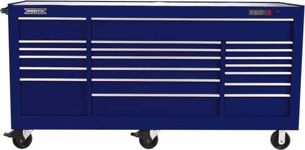 Proto - 48,654 Lb Capacity, 18 Drawer Mobile Workstation - 88-1/4" Wide x 27" Deep x 46-3/8" High, Steel, Blue - Industrial Tool & Supply