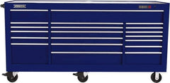 Proto - 48,654 Lb Capacity, 18 Drawer Mobile Workstation - 88-1/4" Wide x 27" Deep x 46-3/8" High, Steel, Blue - Industrial Tool & Supply