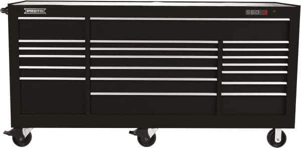 Proto - 48,654 Lb Capacity, 18 Drawer Mobile Workstation - 88-1/4" Wide x 27" Deep x 46-3/8" High, Steel, Black - Industrial Tool & Supply