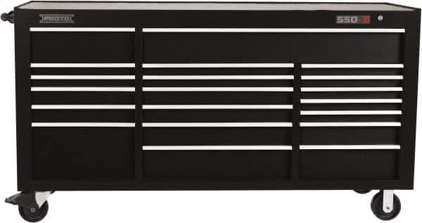 Proto - 39,577 Lb Capacity, 20 Drawer Mobile Workstation - 78-7/8" Wide x 25-1/4" Deep x 43-1/4" High, Steel, Black - Industrial Tool & Supply