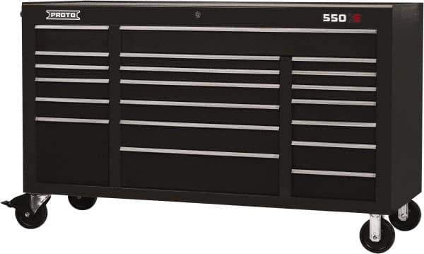Proto - 30,519 Lb Capacity, 20 Drawer Mobile Workstation - 67" Wide x 25-1/4" Deep x 41" High, Steel, Black - Industrial Tool & Supply