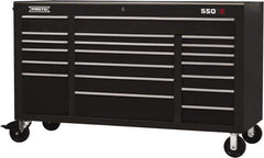 Proto - 30,519 Lb Capacity, 20 Drawer Mobile Workstation - 67" Wide x 25-1/4" Deep x 41" High, Steel, Black - Industrial Tool & Supply
