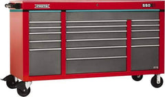 Proto - 30,144 Lb Capacity, 18 Drawer Mobile Power Workstation - 67" Wide x 25-1/4" Deep x 41" High, Steel, Safety Red & Gray - Industrial Tool & Supply