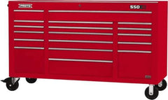 Proto - 30,144 Lb Capacity, 18 Drawer Mobile Power Workstation - 67" Wide x 25-1/4" Deep x 41" High, Steel, Red - Industrial Tool & Supply