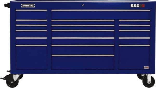Proto - 30,144 Lb Capacity, 18 Drawer Mobile Power Workstation - 67" Wide x 25-1/4" Deep x 41" High, Steel, Blue - Industrial Tool & Supply
