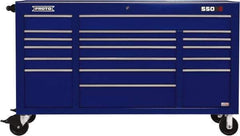 Proto - 30,144 Lb Capacity, 18 Drawer Mobile Power Workstation - 67" Wide x 25-1/4" Deep x 41" High, Steel, Blue - Industrial Tool & Supply
