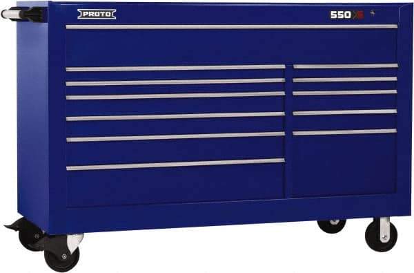 Proto - 36,455 Lb Capacity, 12 Drawer Mobile Workstation - 66" Wide x 27" Deep x 46" High, Steel, Blue - Industrial Tool & Supply