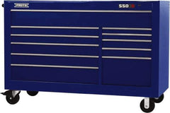 Proto - 35,917 Lb Capacity, 11 Drawer Mobile Workstation - 66" Wide x 27" Deep x 46" High, Steel, Blue - Industrial Tool & Supply