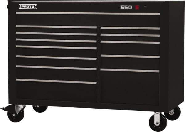 Proto - 28,291 Lb Capacity, 13 Drawer Mobile Workstation - 57" Wide x 25-1/4" Deep x 43" High, Steel, Black - Industrial Tool & Supply