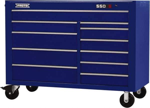Proto - 26,541 Lb Capacity, 11 Drawer Mobile Workstation - 57" Wide x 25-1/4" Deep x 43" High, Steel, Blue - Industrial Tool & Supply