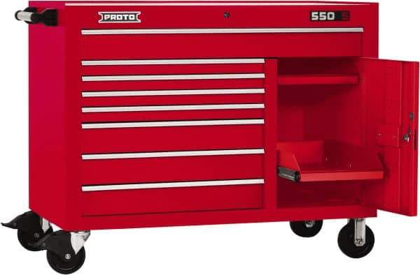 Proto - 18,920 Lb Capacity, 8 Drawer Mobile Workstation - 50" Wide x 25-1/4" Deep x 41" High, Steel, Red - Industrial Tool & Supply