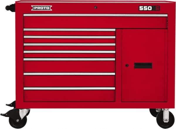 Proto - 18,920 Lb Capacity, 8 Drawer Mobile Workstation - 50" Wide x 25-1/4" Deep x 41" High, Steel, Red - Industrial Tool & Supply