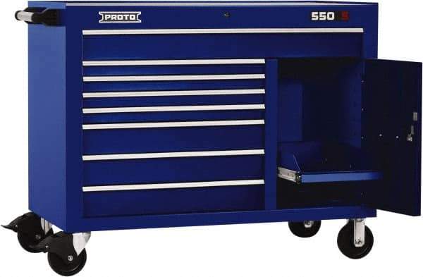 Proto - 20,092 Lb Capacity, 8 Drawer Mobile Workstation - 50" Wide x 25-1/4" Deep x 41" High, Steel, Blue - Industrial Tool & Supply
