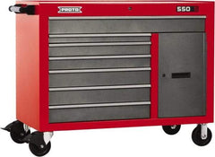 Proto - 18,109 Lb Capacity, 7 Drawer Mobile Workstation - 50" Wide x 25-1/4" Deep x 41" High, Steel, Safety Red & Gray - Industrial Tool & Supply