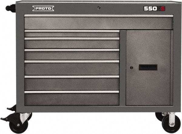 Proto - 18,109 Lb Capacity, 7 Drawer Mobile Workstation - 50" Wide x 25-1/4" Deep x 41" High, Steel, Dual Gray - Industrial Tool & Supply
