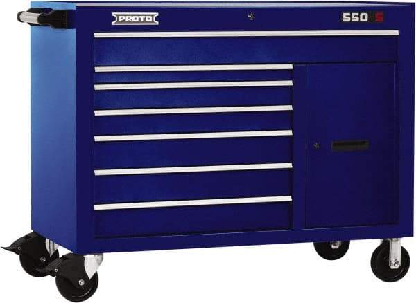 Proto - 18,109 Lb Capacity, 7 Drawer Mobile Workstation - 50" Wide x 25-1/4" Deep x 41" High, Steel, Blue - Industrial Tool & Supply